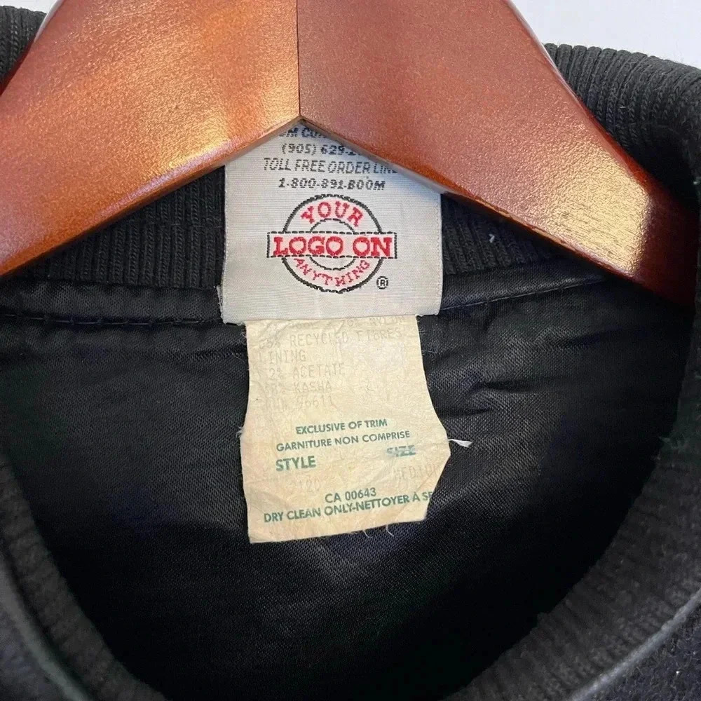 Vintage 90s Black Varsity Letterman Jacket Faux Leather Sleeves M - Picture 7 of 16
